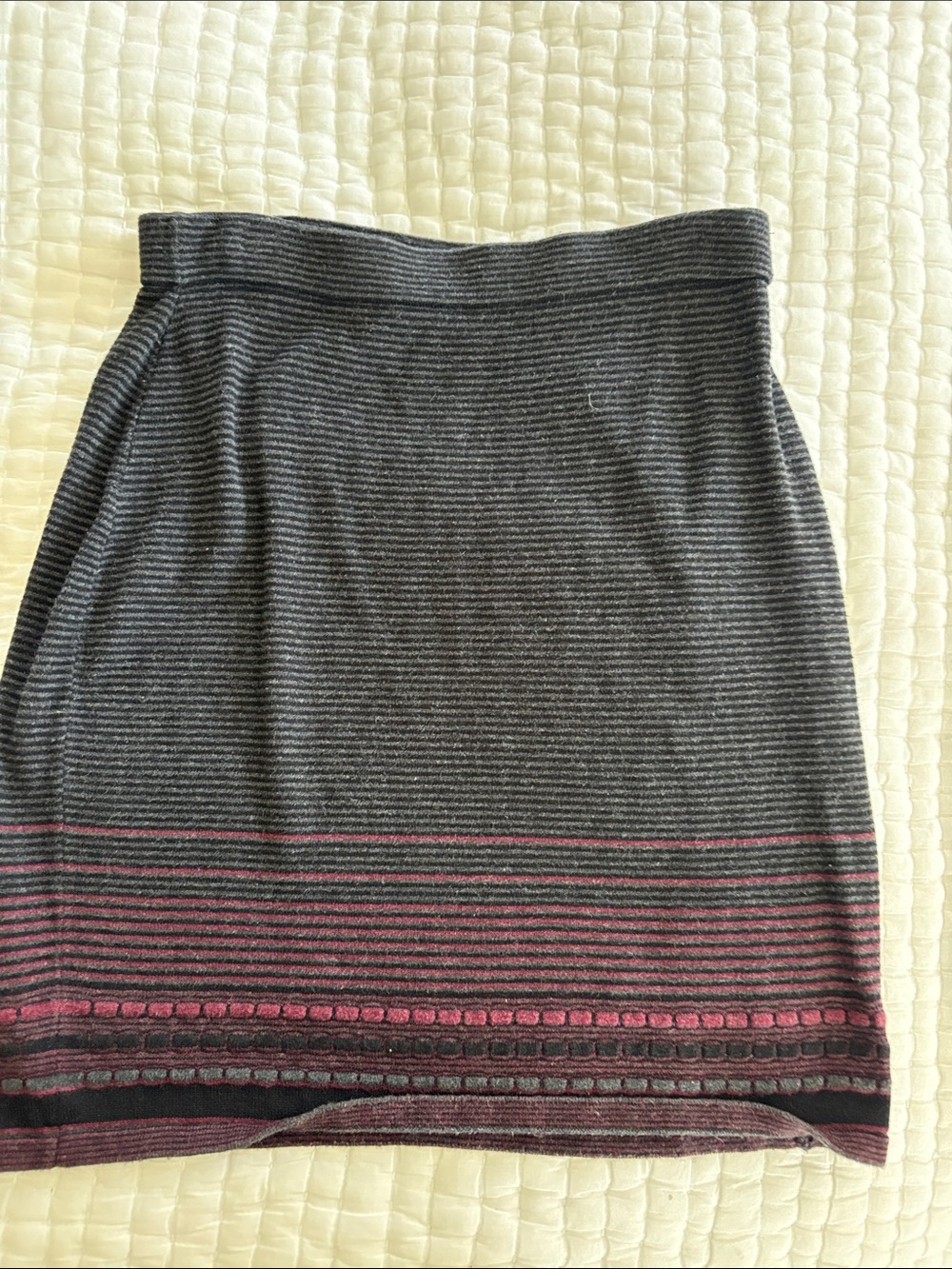 Max Studio Charcoal and Plum Striped Knit Pencil Skirt